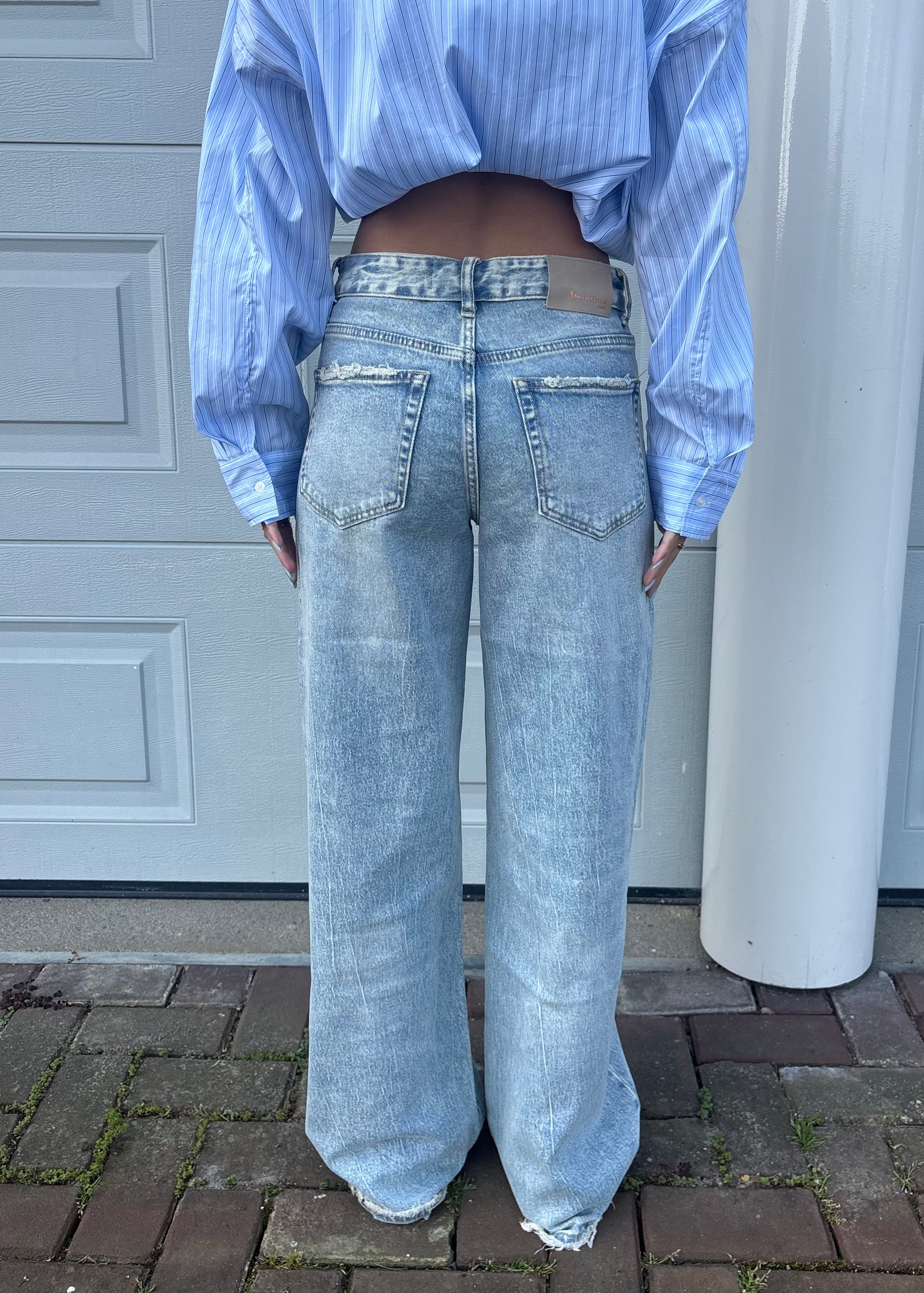 Folded wide leg jeans - Blue