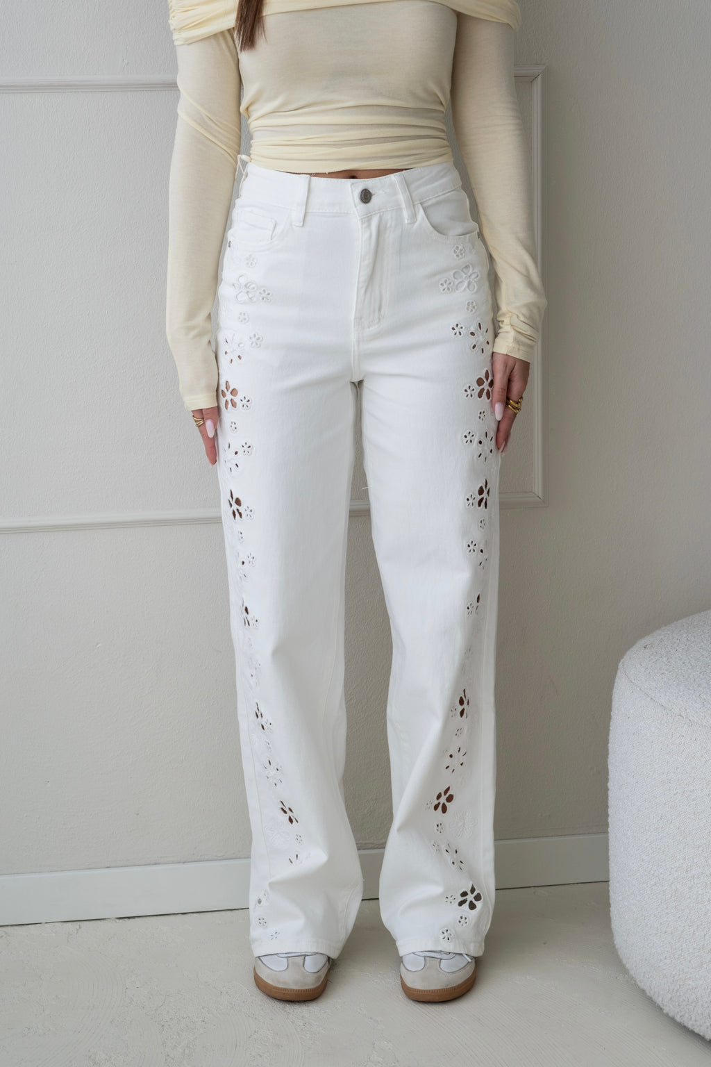 Nova blossom jeans - White