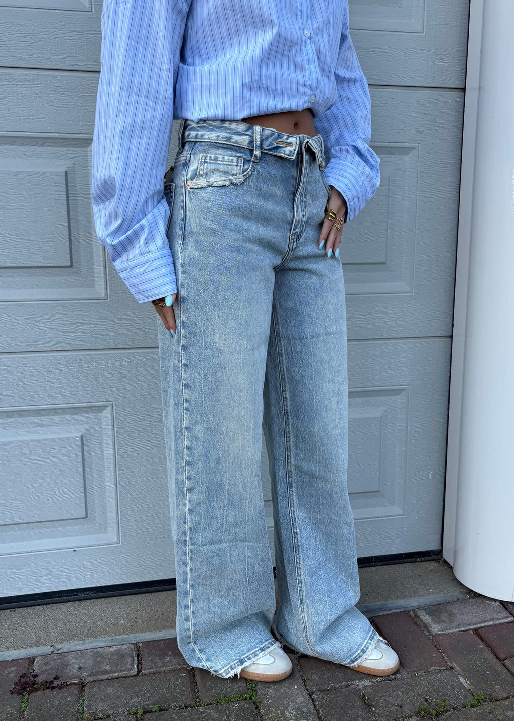 Folded wide leg jeans - Blue