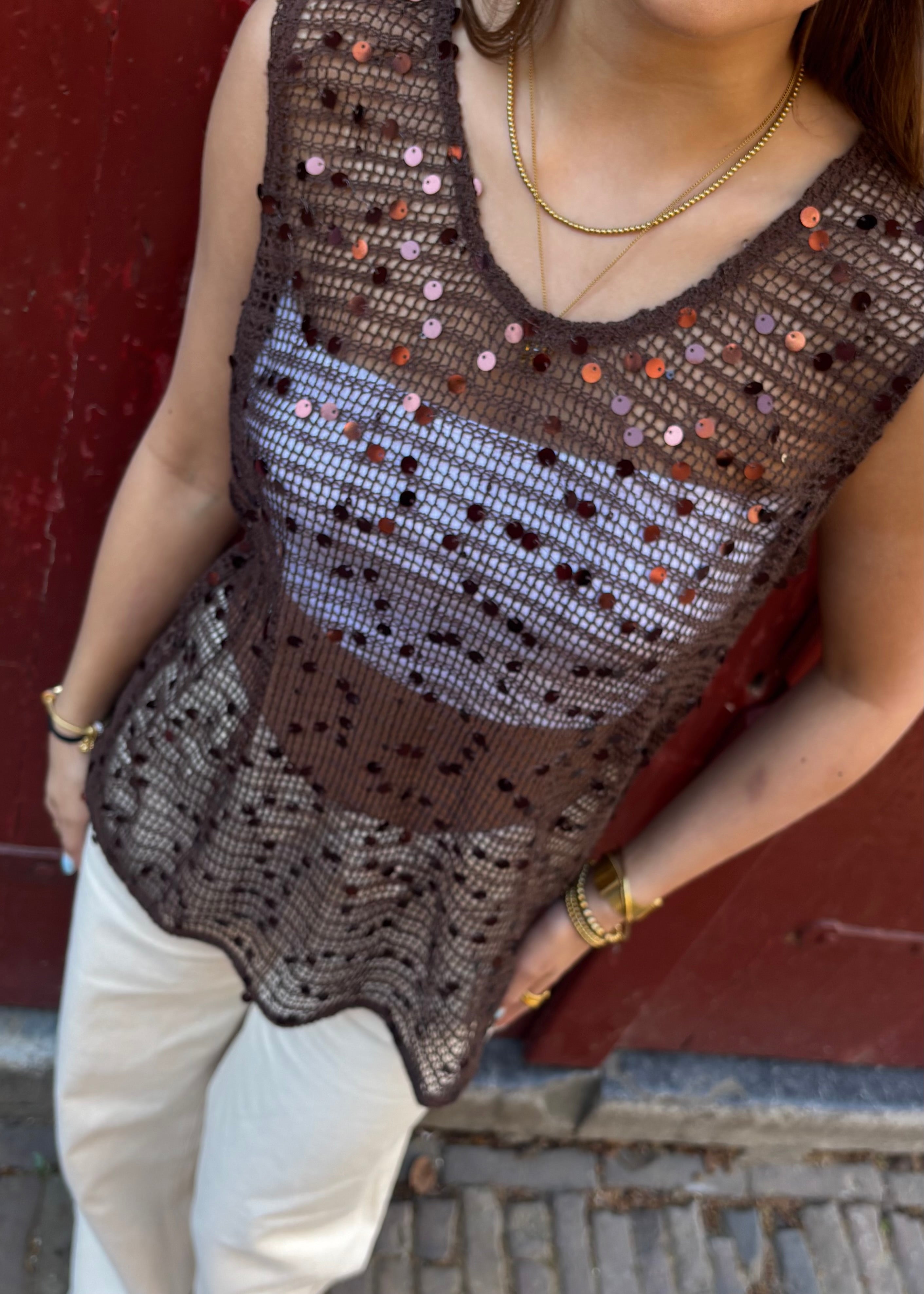 Crochet beach top - Brown