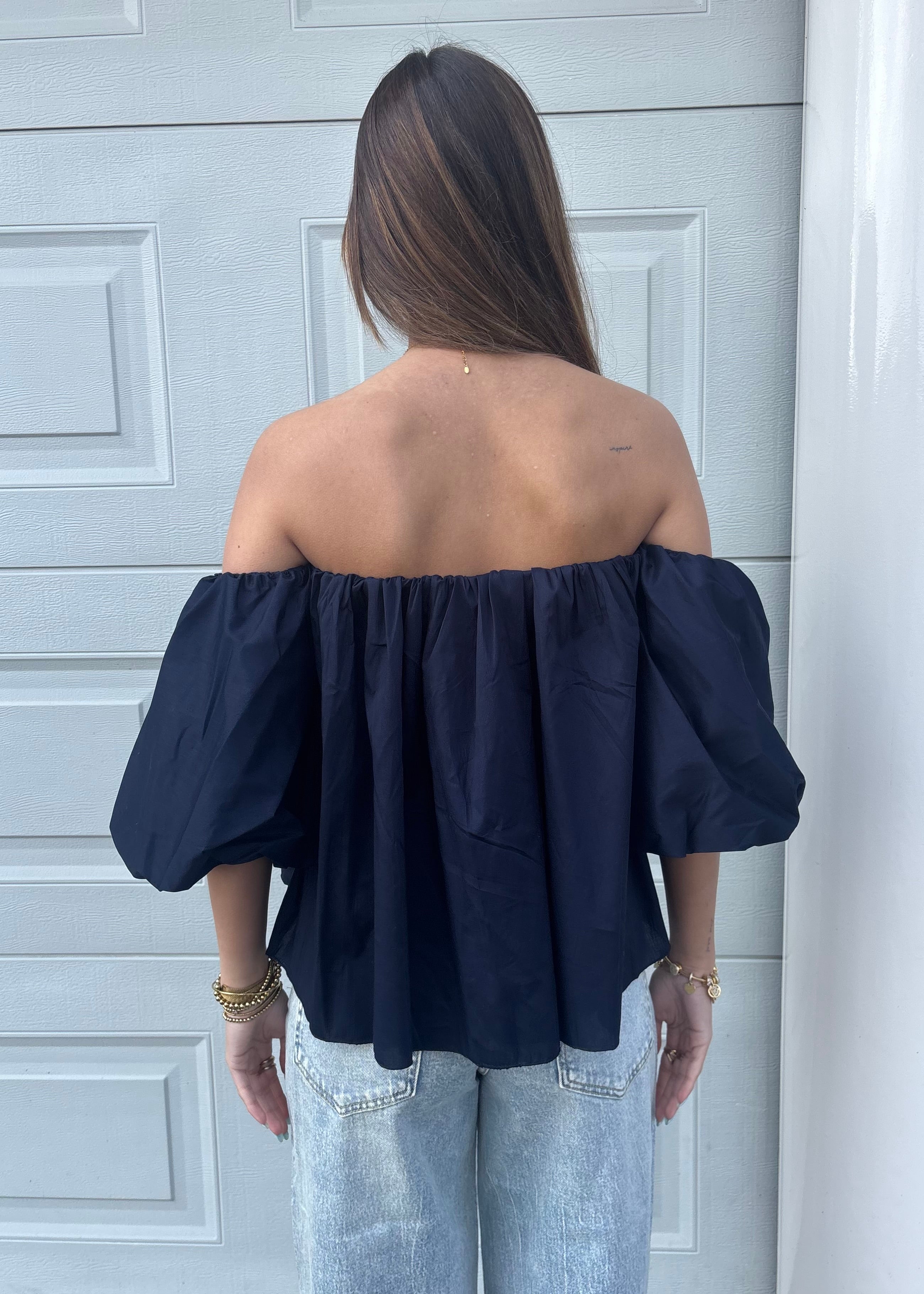 Blooming off-shoulder top - Navy