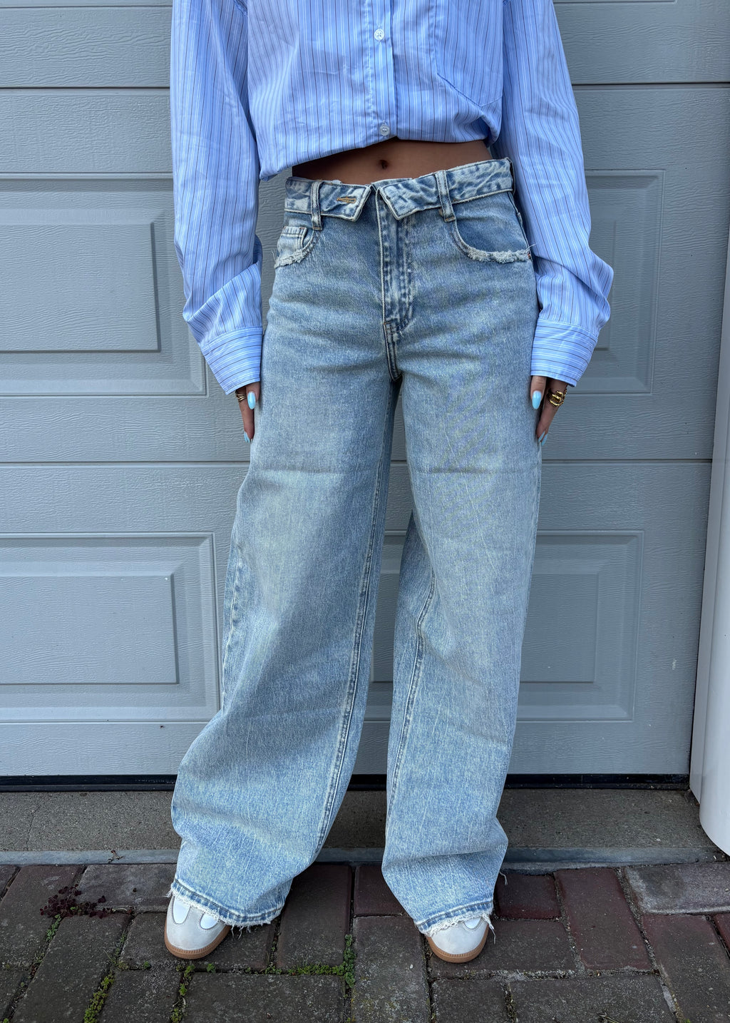 Folded wide leg jeans - Blue