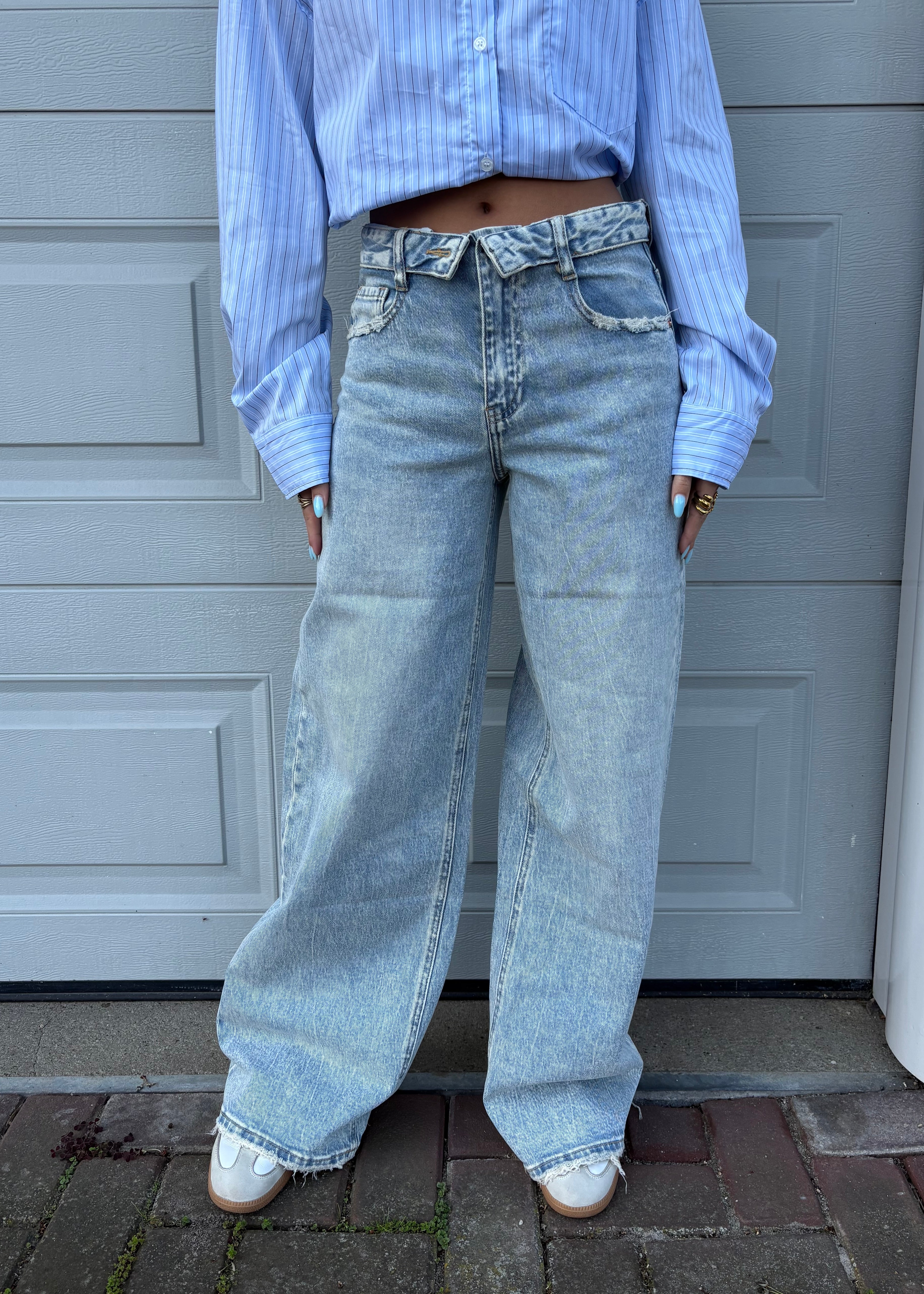 Folded wide leg jeans - Blue