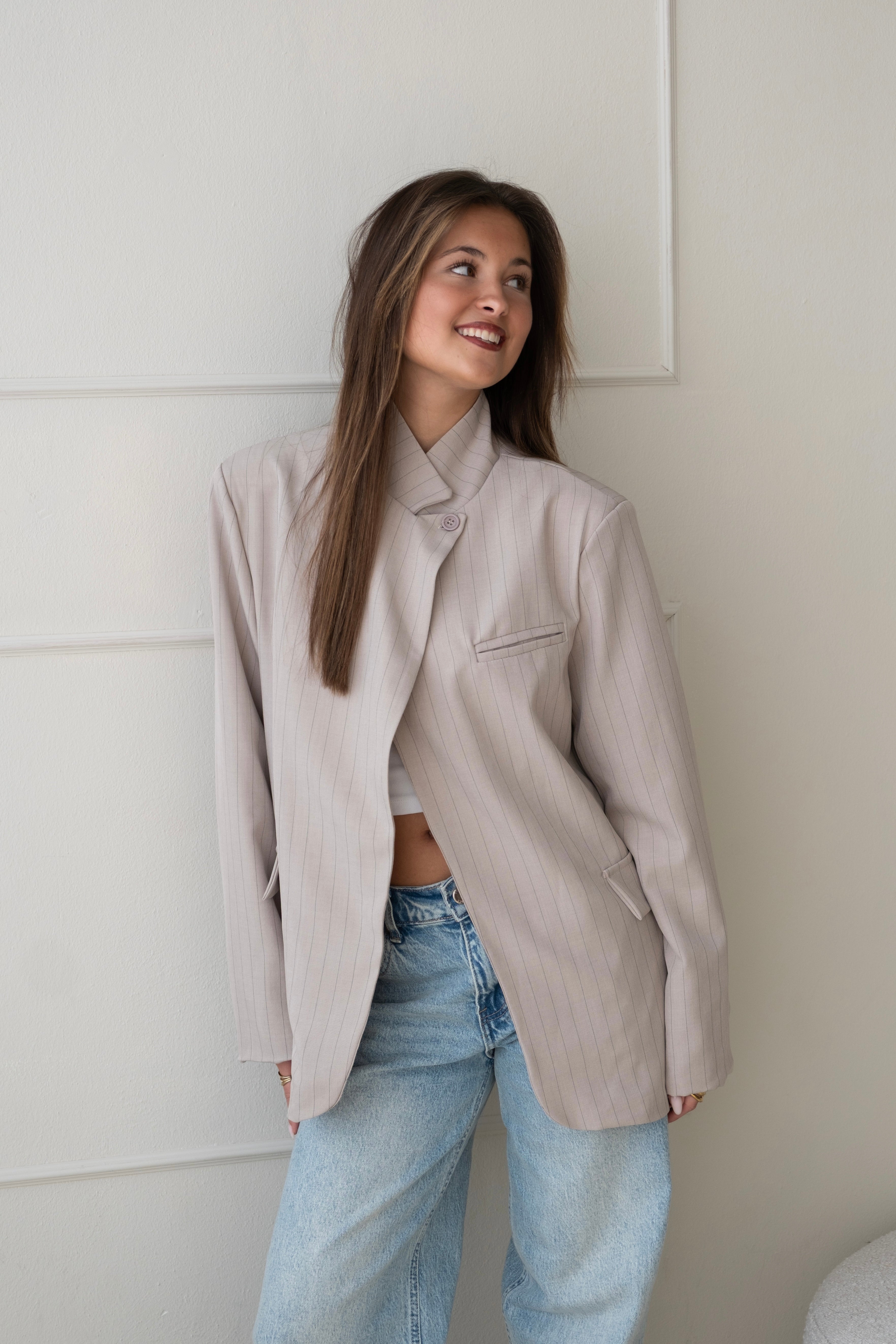 Classy striped blazer - Beige