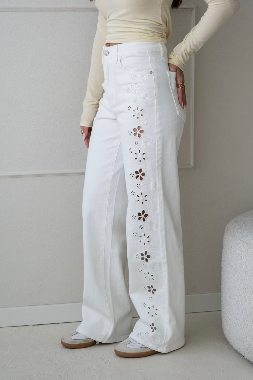 Nova blossom jeans - White