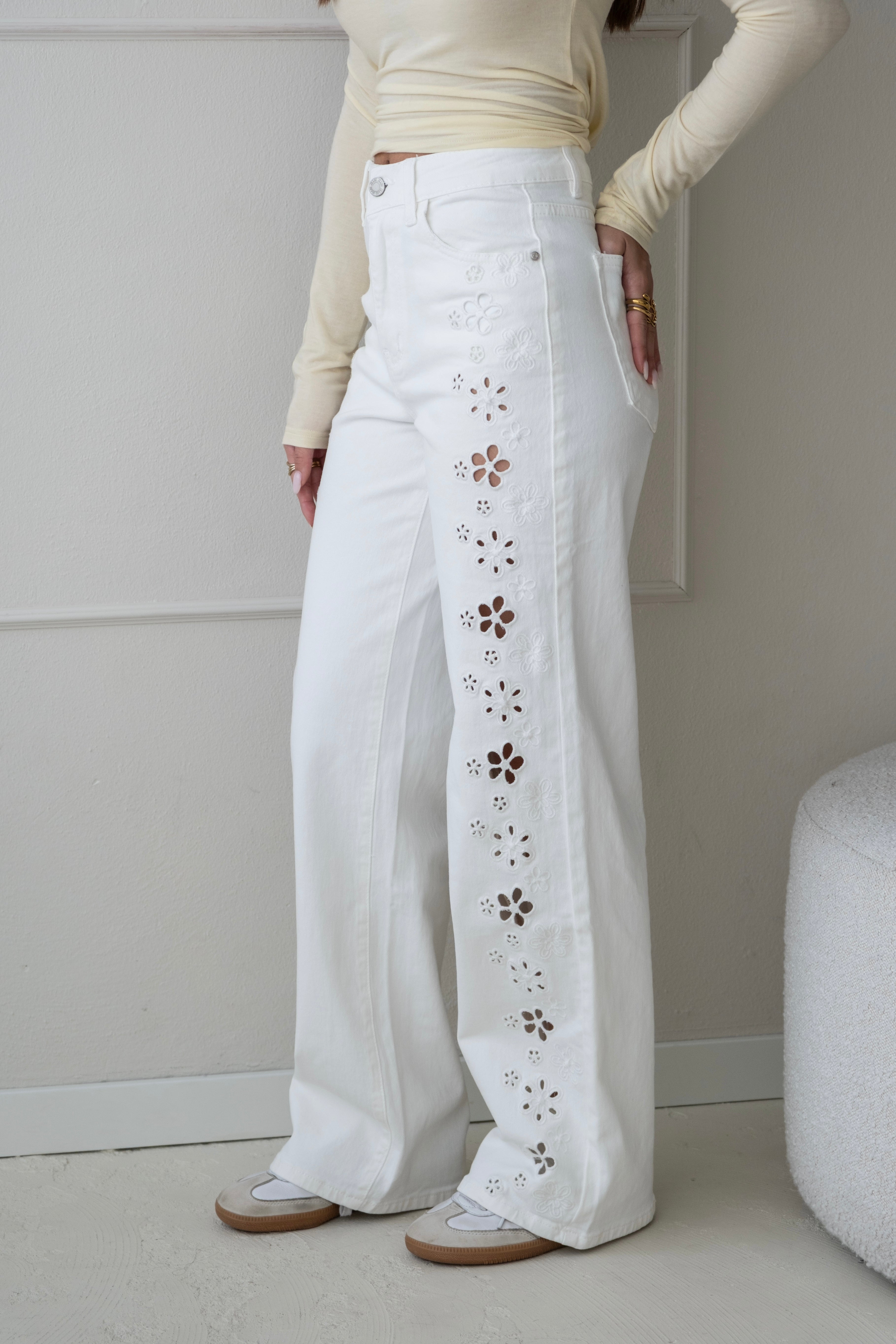 Nova blossom jeans - White