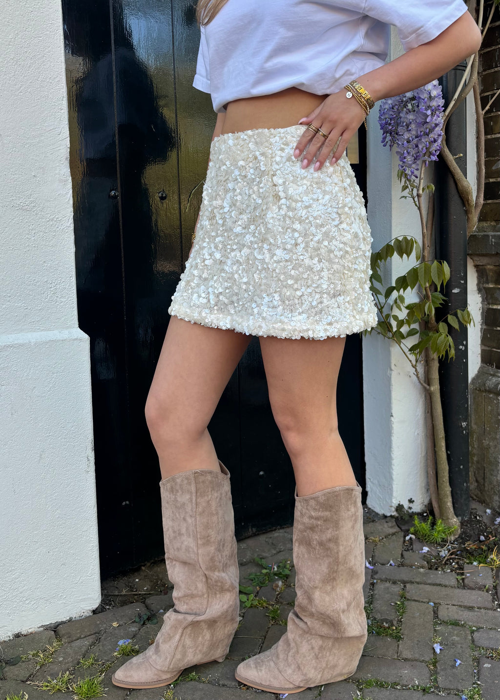 Ivory sequin skort - Créme